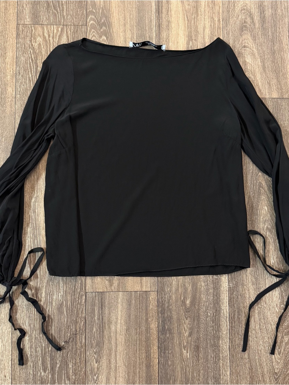 Zara | Black Tie-Sleeve Boatneck Top